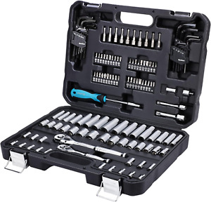 121-Piece Mechanics Tool Kits, Include Sae/Metric Sockets Set, 72-Tooth Drive Ra