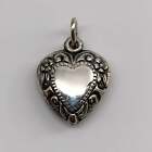 Sterling Silver FOLIAGE HEART For Bracelet  NECKLACE PENDANT Vintage NEW  Puffy