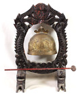 Vintage Chinese Wood Stand Carved Serpent Gong Bell