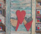 New ListingPrimitive Heart Ornaments Tattered Quilt Americana Farmhouse Red Blue - HANDMADE