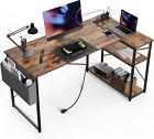 Computer Desk with Power Outlets, Small Corner Desk with Reversible Shelves