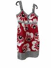 EAST 5th WOMENS 16W V-NECK SUN DRESS RED BLACK WHITE W BUTTONS