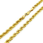 18K Yellow Gold Solid Mens 5mm Diamond Cut Rope Chain Italian Necklace 24