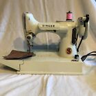 VINTAGE 1964 WHITE SINGER FEATHERWEIGHT 221 K SEWING MACHINE WITH GREEN CASE
