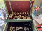 Vintage Estate Jewelry Box Lot With Rings Earrings Bracelet Broach Neclaces