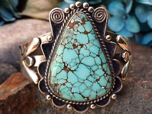 BEST 1950s OLD PAWN NAVAJO STERLING SILVER #8 TURQUOISE CUFF BRACELET WOW