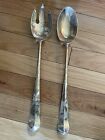 Vintage Set 2 Sheffield Serving Silver Plate Large Salad Spoons Collectible