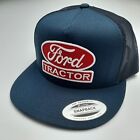 Ford Tractor Flat Brim Baseball Cap Embroidered Ford Patch Mesh Snapback Blue