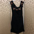 Betsey Johnson Vintage Y2K Black Floral Embroidered Dress Size 4 READ