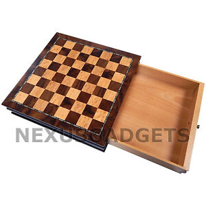 Vari Chess MEDIUM 13 Inch BOARD ONLY Storage Case Cabinet Inlaid Wood Game Set
