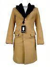 New Monarchy Men's Wool Trench Coat - Full Length with Fur Collar - Tan  Large L