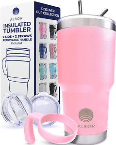 30 Oz Tumbler with Lid and Straw and Handle Insulated Stainless Steel Pink