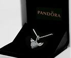 New PANDORA Pave Heart & Angel Wings Silver Necklace 17.7