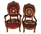 Antique Pair of Victorian Needlepoint Gent’s and Lady’s Chairs #21944