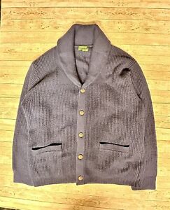 Orvis Navy Blue 100%Wool Shawl Collar Cardigan Sweater + Elbow Patch Size XL