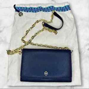 Tory Burch Emerson Chain Wallet Crossbody Clutch Bag Blue NWOT