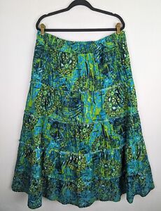 Westport Women's Geometric Tiered Pull On Flowy Full Maxi Boho Skirt XL Blue Grn