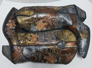 Women’s size 7.5M Durango Brown Leather Floral Cowboy Boots, Good Condition