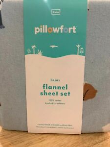 Pillowfort Flannel Bear Animal Twin Size Sheet Set 100% Cotton