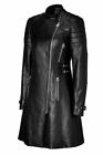 Women's Genuine Lambskin Real Leather Long Coat Trench Zipper Overcoat Jacket