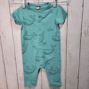 Tea Collection Infant Short Sleeve Cotton Romper Whale Print Size 6-9 Months