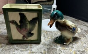 Vintage SHAWNEE USA #820 Duck VASE or PLANTER ~and Duck Statue Broken Beak