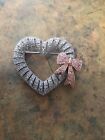 Vintage Joan Rivers Clear Rhinestone Heart with Pink Bow Brooch Pin 90s
