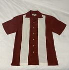 Island Shores Men's Bowling Tropical Hawaiian Striped Shirt Red Size Small