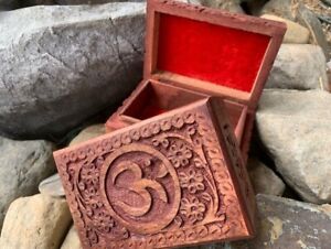 Om Spiritual Box with Red Velvet Lining | Om Wooden Box-Storage Box |Hinged