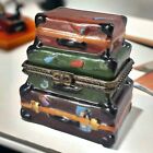 Vintage Two's Company Travel Themed Stacked Luggage Porcelain Hinged Trinket Box