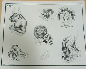 New ListingVintage 1982 RARE Spaulding & Rogers Tattoo Flash Sheet K87 Zodiac Signs Aries
