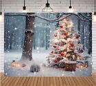 Merry Christmas Photo Backdrops Snow Christmas Tree Decorations Balls Candle ...