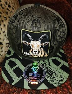 NEW! Top Level Goat Patch 5 Panel Olive Green Hat Snapback SK8 Cap $40 NWT Rare!