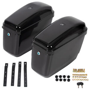 Black Hard Saddle Bags Trunk Luggage Motorcycle For Harley Softail Low Rider (For: Indian Roadmaster)