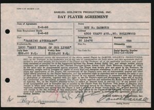 THE BEST YEARS OF OUR LIVES / Roy Darmour 1946 Signed Contract parking attendant