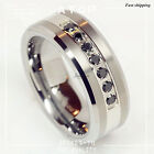 Luxury Best Tungsten Ring Black CZ Inlay Mens Wedding Band Brushed Size 6-13