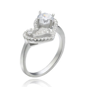 Crystal Women 925 Sterling Silver Rhinestone Heart Finger Ring Wedding Jewelry