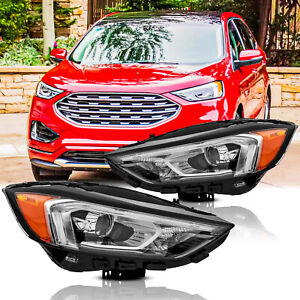 For 2019-2021 FORD Edge Chrome Headlights Headlamps Halogen Assembly W/ DRL