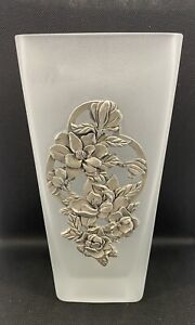 Glass Vase With Seagull Pewter Overlay