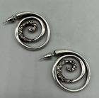 Spiral Earrings Silver Tone Rhinestone Detail Pierced Modernist Jewelry 1 Inch