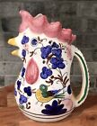Hand Painted Rooster of Good Fortune Pitcher floral / Birds  42oz 8.5” Tall
