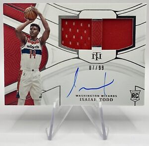 2021-22 National Treasures Isaiah Todd Rookie Dual Materials Auto /99 Wizards RC