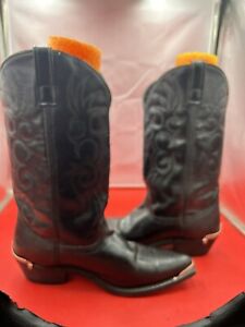 Laredo Black Leather with silver toe and heel guard, Cowboy Boots Men 11.5