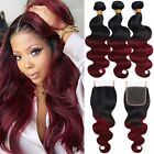 10A Ombre Brazilian Human Hair With Closure 22 24 26+20 Bundles with Closure