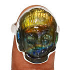 Natural Carved Face Buddha - Labradorite 925 Silver Ring Jewelry s.8 CR28931