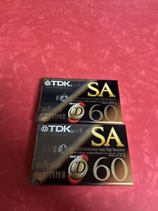 2 TDK SA60 High Bias Type II Blank Audio Cassettes NEW SEALED