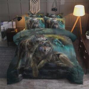 New ListingWolf Couple In Wildlife Quilt Duvet Cover Set Doona Cover Twin King Bedding