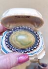 Very Nice Antique Mexican Artisan Sterling Silver & Bullseye Agate Floral Brooch