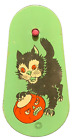 VINTAGE 1950’S ‘T. COHN’ OBLONG TIN RATCHET NOISEMAKER - KITTY CAT W/MEANIE JOL!