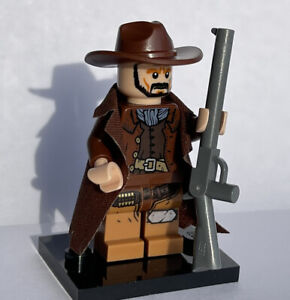 Lego Cowboy sheriff w Trench coat Rifle SOLDIER bandit Wide Brim Hat